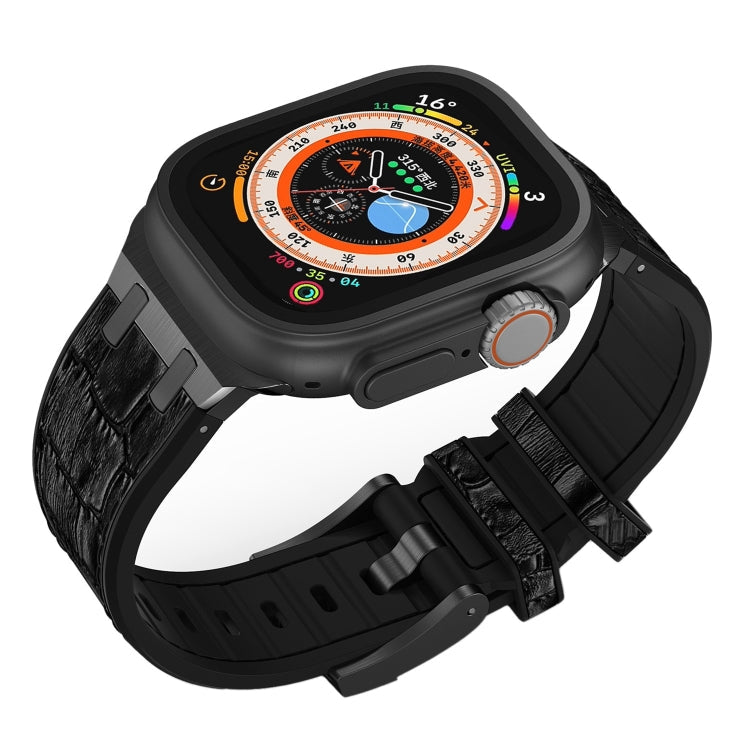 Skorter | For Apple Watch SE 2023 44mm Crocodile Structure Liquid Silicone Watch Band (Black Black)