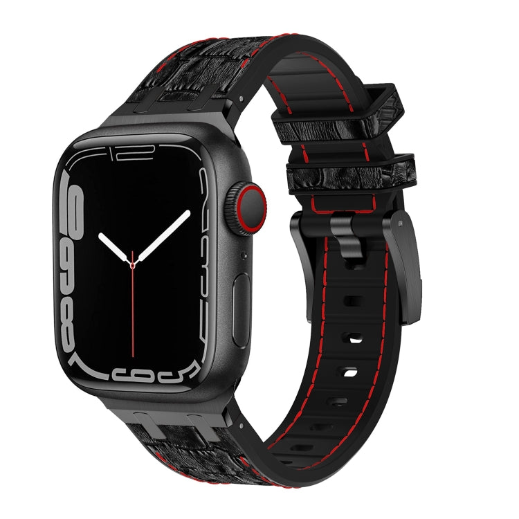 Skorter | For Apple Watch SE 2023 44mm Crocodile Texture Liquid Silicone Watch Strap (Black Red Black)