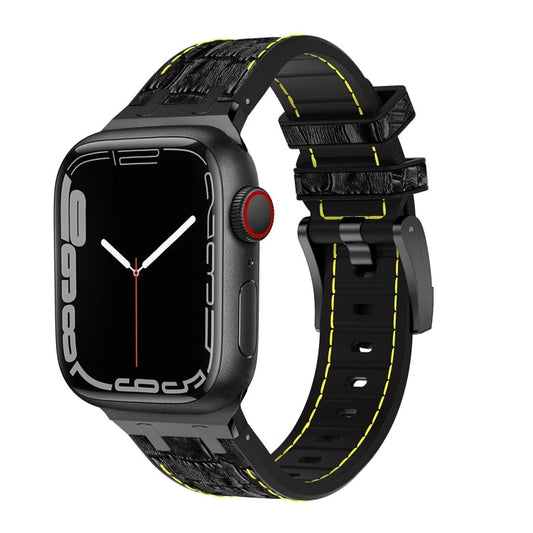 Skorter | For Apple Watch SE 2023 44mm Crocodile Texture Liquid Silicone Watch Band (Black Yellow Black)