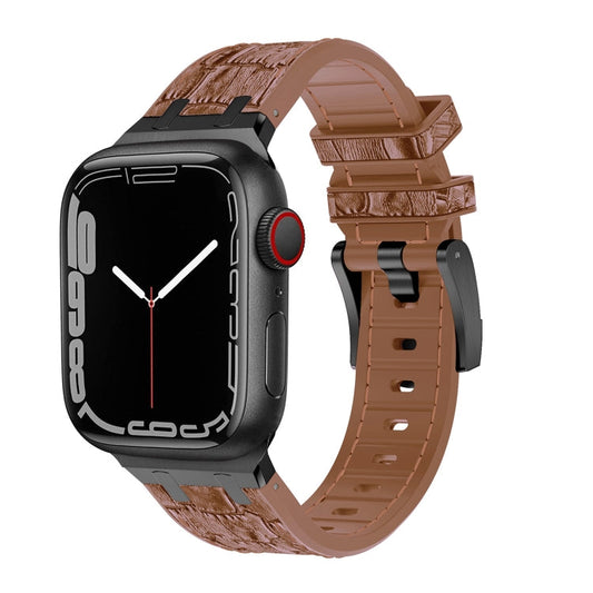 Skorter | For Apple Watch SE 2023 44mm Crocodile Texture Liquid Silicone Watch Strap (Black Yellow Brown)