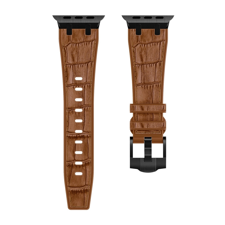 Skorter | For Apple Watch SE 2023 44mm Crocodile Texture Liquid Silicone Watch Strap (Black Yellow Brown)