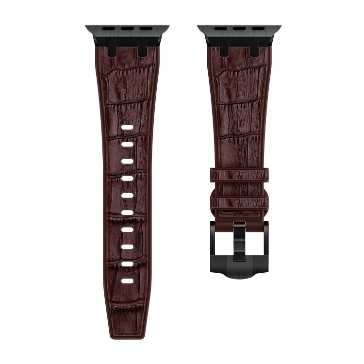 Skorter | For Apple Watch SE 2023 44mm Crocodile Texture Liquid Silicone Watch Band (Black Dark Brown)