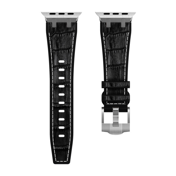 Skorter | For Apple Watch SE 2023 44mm Crocodile Texture Liquid Silicone Watch Band (Silver White Black)