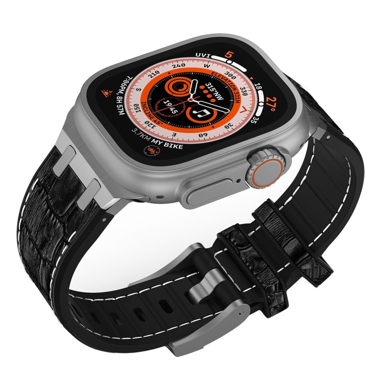 Skorter | For Apple Watch SE 2023 44mm Crocodile Texture Liquid Silicone Watch Band (Silver White Black)