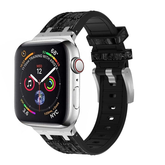 Skorter | For Apple Watch SE 2023 44mm Crocodile Leather Texture Liquid Silicone Strap (Silver Black)