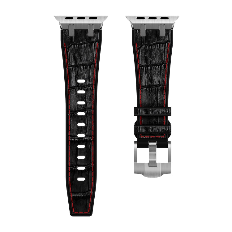 Skorter | For Apple Watch SE 2023 44mm Crocodile Texture Liquid Silicone Band (Silver Red Black)
