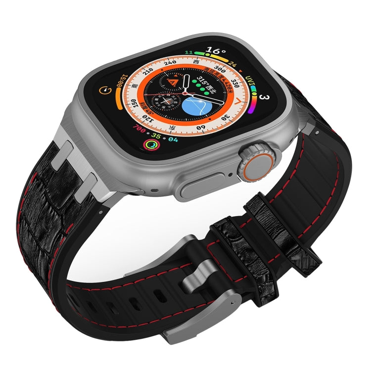 Skorter | For Apple Watch SE 2023 44mm Crocodile Texture Liquid Silicone Band (Silver Red Black)