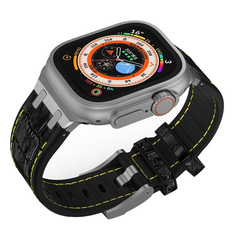 Skorter | For Apple Watch SE 2023 44mm Crocodile TEXTURE Liquid Silicone Watch Strap (Silver Yellow Black)