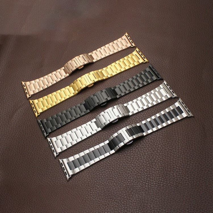 Skorter | For Apple Watch SE 2023 44 mm Three-Pearl Butterfly Buckle Metal Watch Band (Black)