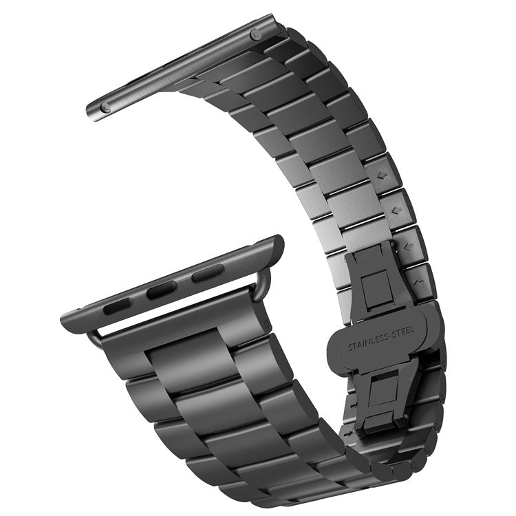 Skorter | For Apple Watch SE 2023 44 mm Three-Pearl Butterfly Buckle Metal Watch Band (Black)