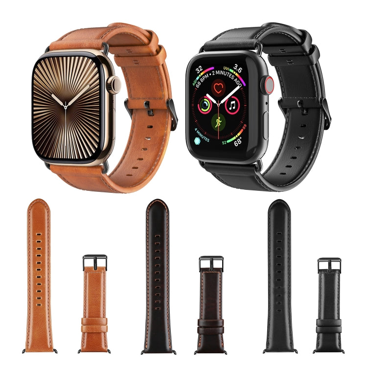 Skorter | For Apple Watch SE 2022 44mm DUX DUCIS Business Genuine Leather Watch Band (Black)