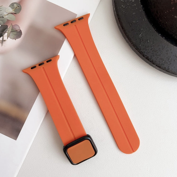 Skorter | For Apple Watch SE 2023 44 mm Magnetic Square Buckle Silicone Watch Band (Orange)