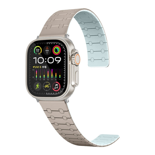 Skorter | For Apple Watch SE 2023 40mm Two-Color Loops Magnetic Silicone Watch Band (Khaki + Light Green)