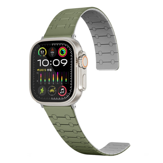 Skorter | For Apple Watch SE 2023 40mm Two Color Loop Magnetic Silicone Watch Band (Green+Gray)