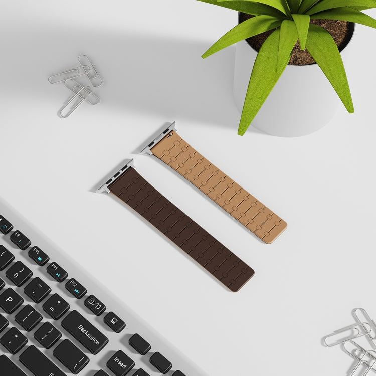 Skorter | For Apple Watch SE 2023 40mm Two-Color Loops Magnetic Silicone Watch Strap (Dark Brown + Light Brown)