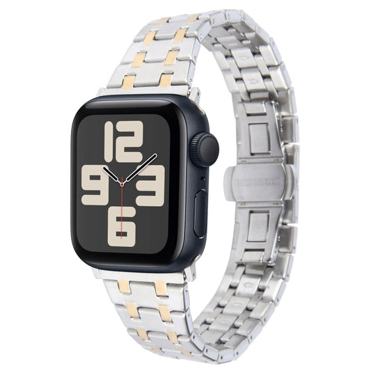 Skorter | For Apple Watch SE 2023 44mm Double T Stainless Steel Bracelet (Silver Gold)