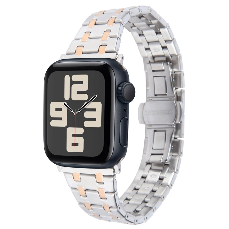 Skorter | For Apple Watch SE 2023 44mm Double-T Stainless Steel Band (Silver Rose Gold)