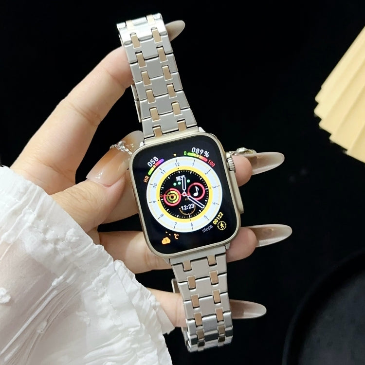 Skorter | For Apple Watch SE 2023 44mm Double-T Stainless Steel Band (Silver Rose Gold)