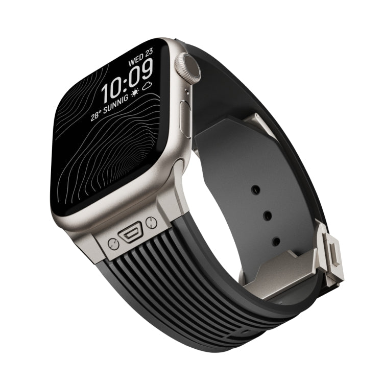 Skorter | For Apple Watch 42mm Vertical Texture Titanium Buckle Elastic Silicone Strap (Black)