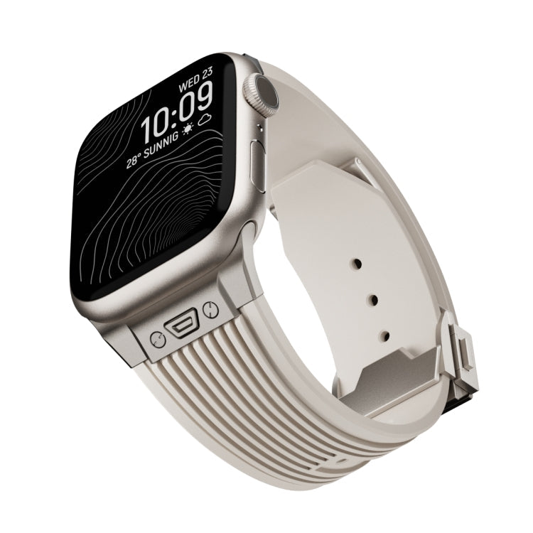 Skorter | For Apple Watch 42mm Vertical Texture Titanium Buckle Elastic Silicone Watch Band (Starlight)