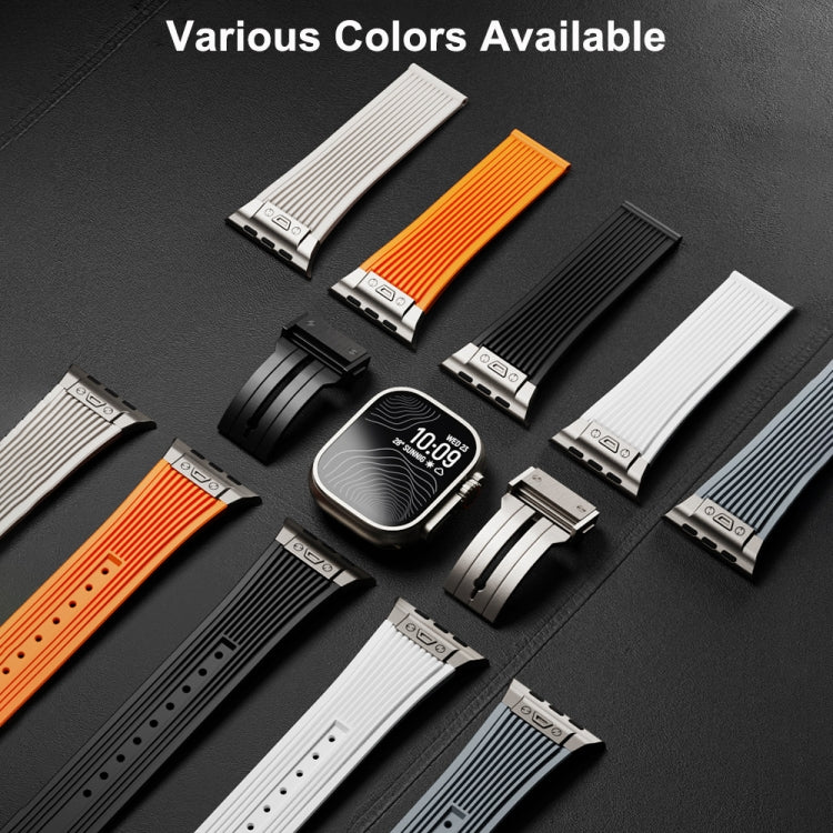 Skorter | For Apple Watch SE 2023 44 mm Vertical Texture Titanium Buckle Elastic Silicone Band (Orange)