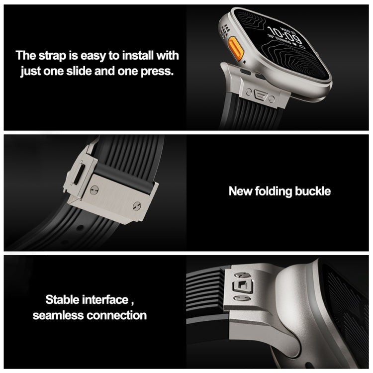 Skorter | For Apple Watch 42mm Vertical Texture Titanium Buckle Elastic Silicone Watch Band (Starlight)