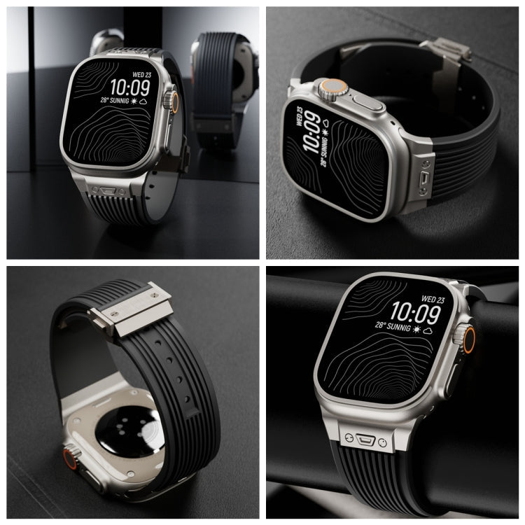 Skorter | For Apple Watch 42mm Vertical Texture Titanium Buckle Elastic Silicone Strap (Gray)