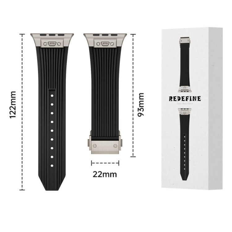 Skorter | For Apple Watch SE 2023 44 mm Vertical Texture Titanium Buckle Elastic Silicone Band (Orange)
