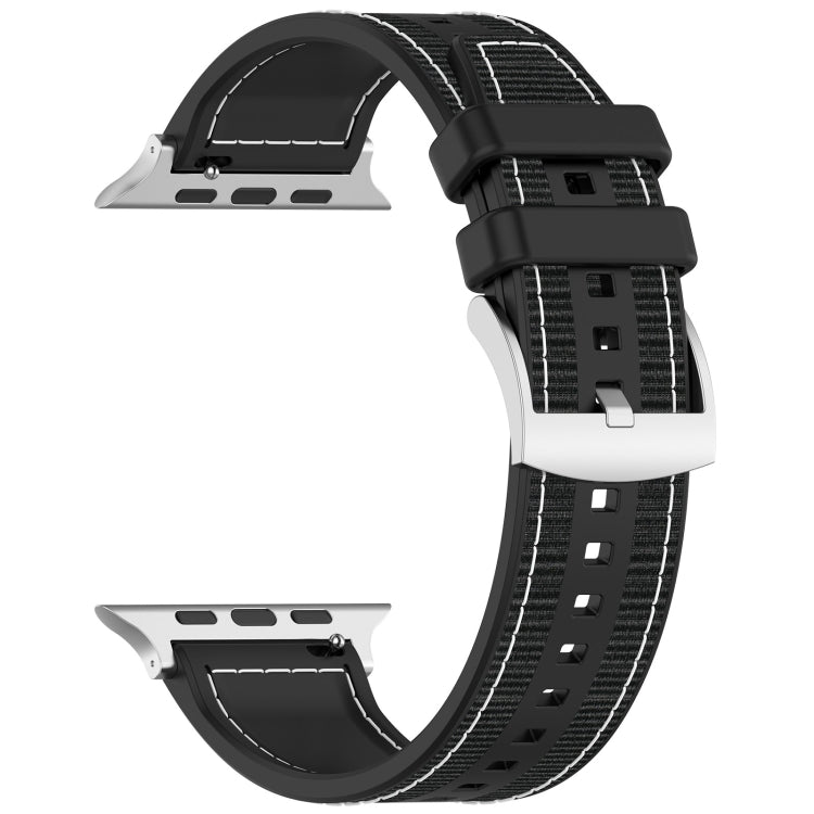 Skorter | For Apple Watch SE 2023 44 mm Official Buckle Hybrid Nylon Fabric Silicone Watch Band (Black)