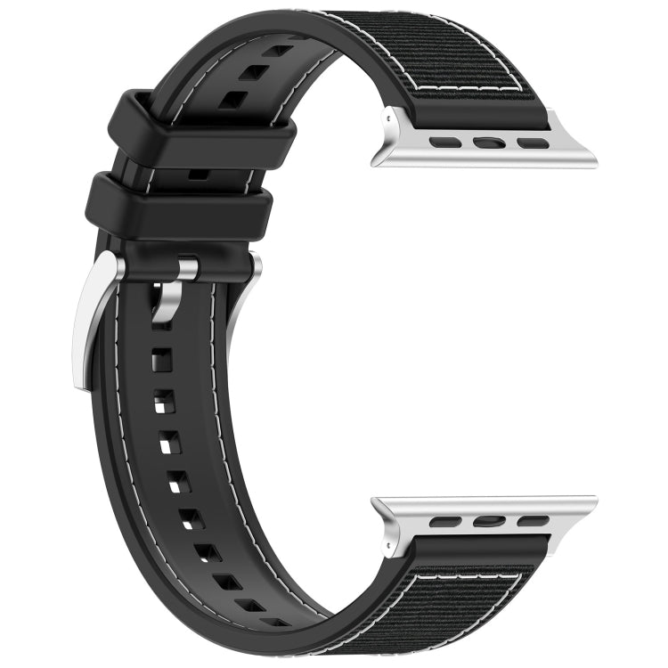 Skorter | For Apple Watch SE 2023 44 mm Official Buckle Hybrid Nylon Fabric Silicone Watch Band (Black)