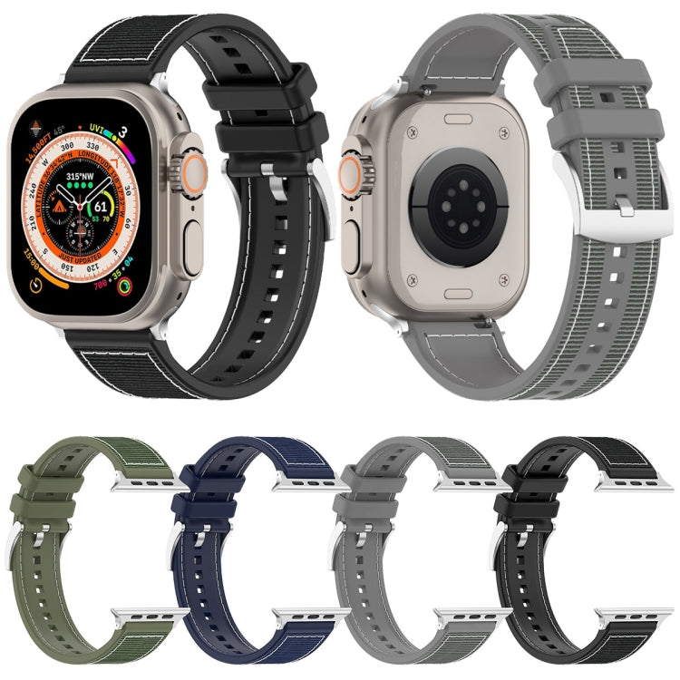 Skorter | For Apple Watch SE 2023 44 mm Official Buckle Hybrid Nylon Fabric Silicone Watch Band (Black)