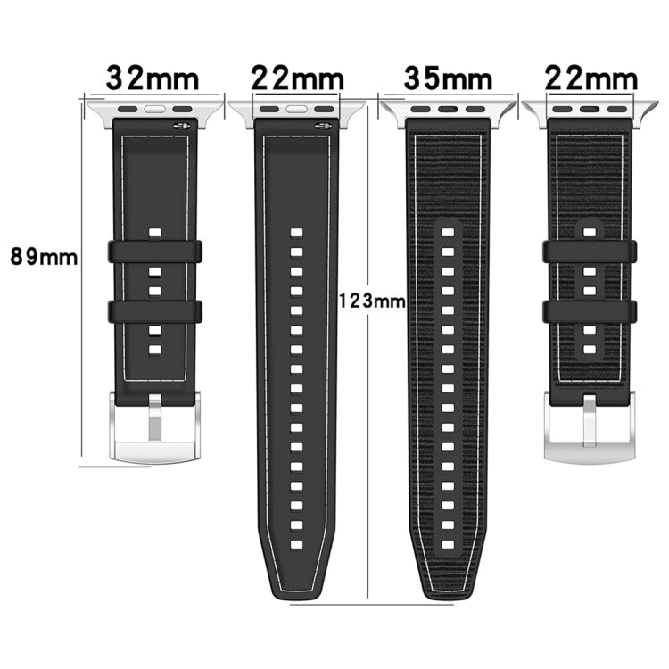 Skorter | For Apple Watch SE 2023 44 mm Official Buckle Hybrid Nylon Fabric Silicone Watch Band (Black)