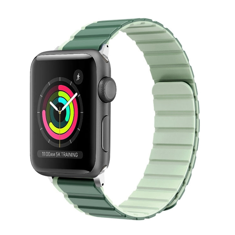 Skorter | For Apple Watch 42mm ZGA Two-Color Magnetic Silicone Watch Band (Dark Green + Light Green)