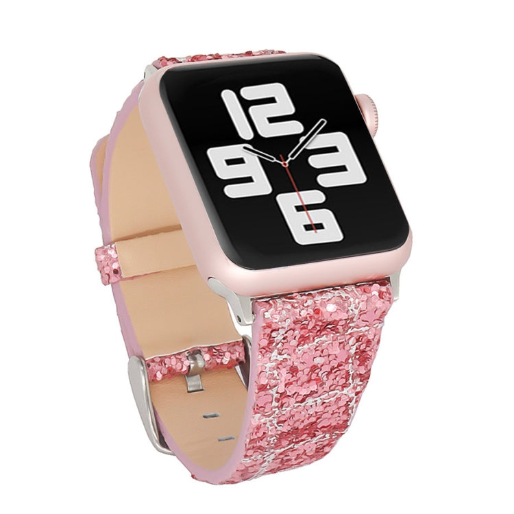 Skorter | For Apple Watch 5 & 4 44mm / 3 & 2 & 1 42mm Glitter Sequins Leather Strap (Pink Silver)