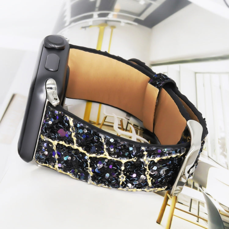 Skorter | For Apple Watch 5 & 4 44mm / 3 & 2 & 1 42mm Glitter Sequin Leather Band (Black Gold)