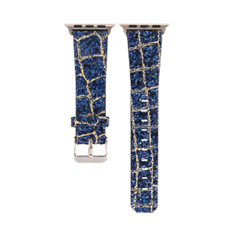 Skorter | For Apple Watch 5 & 4 44mm / 3 & 2 & 1 42mm Glitter Sequin Leather Watch Band (Blue Gold)