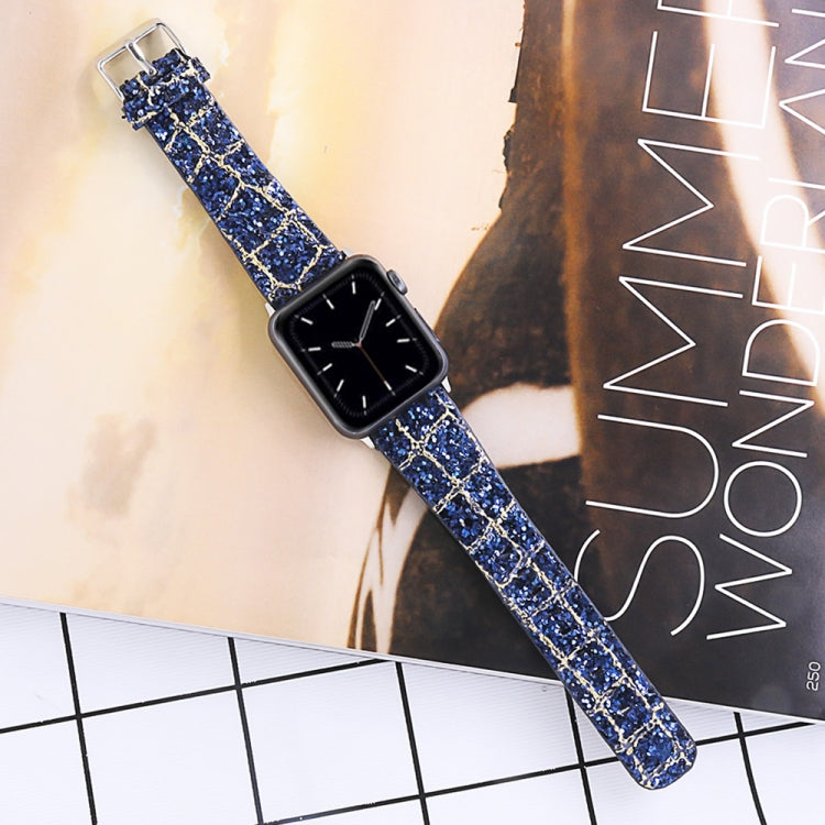 Skorter | For Apple Watch 5 & 4 44mm / 3 & 2 & 1 42mm Glitter Sequin Leather Watch Band (Blue Gold)