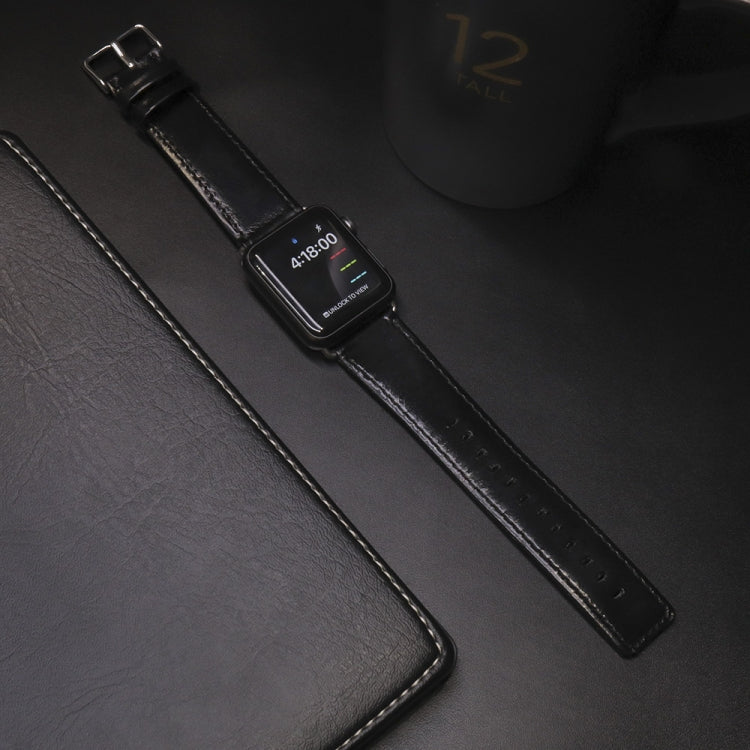 Skorter | For Apple Watch 5 & 4 44mm / 3 & 2 & 1 42mm Square Tail Retro Crazy Horse Leather Watch Band (Black)