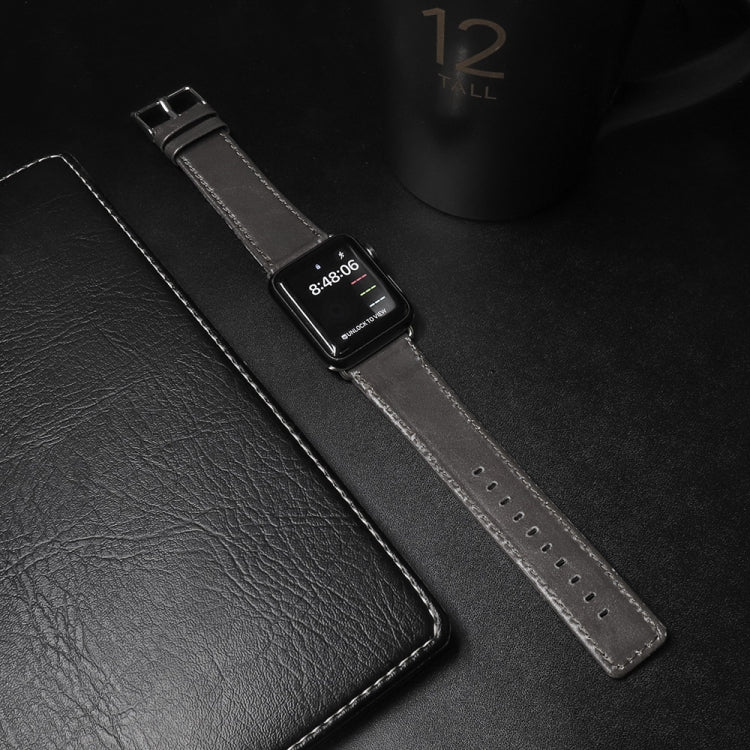 Skorter | For Apple Watch 5 & 4 44mm / 3 & 2 & 1 42mm Square Tail Retro Crazy Horse Texture Leather Watch Strap (Gray)