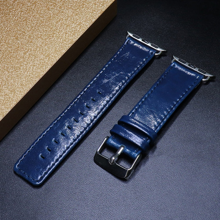 Skorter | For Apple Watch 5 & 4 44mm / 3 & 2 & 1 42mm Square Tail Retro Crazy Horse Texture Leather Bracelet (Dark Blue)