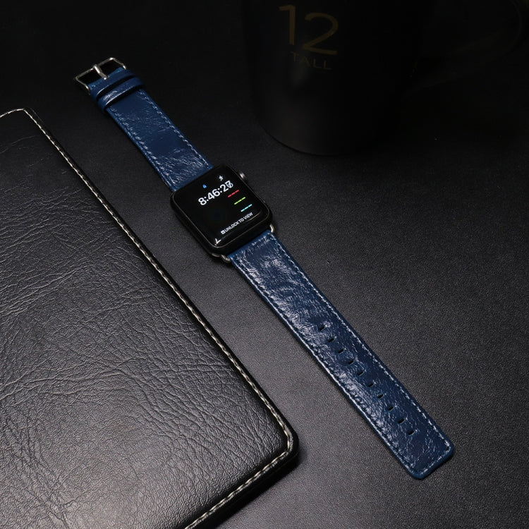 Skorter | For Apple Watch 5 & 4 44mm / 3 & 2 & 1 42mm Square Tail Retro Crazy Horse Texture Leather Bracelet (Dark Blue)