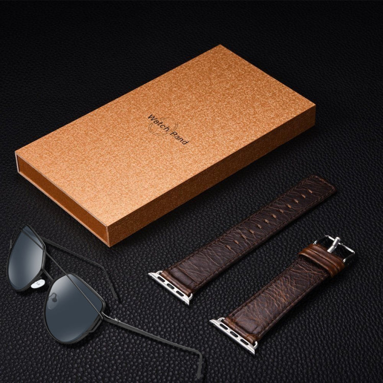 Skorter | For Apple Watch 5 & 4 44mm / 3 & 2 & 1 42mm Square Tail Retro Crazy Horse Textured Leather Watch Band (Dark Brown)