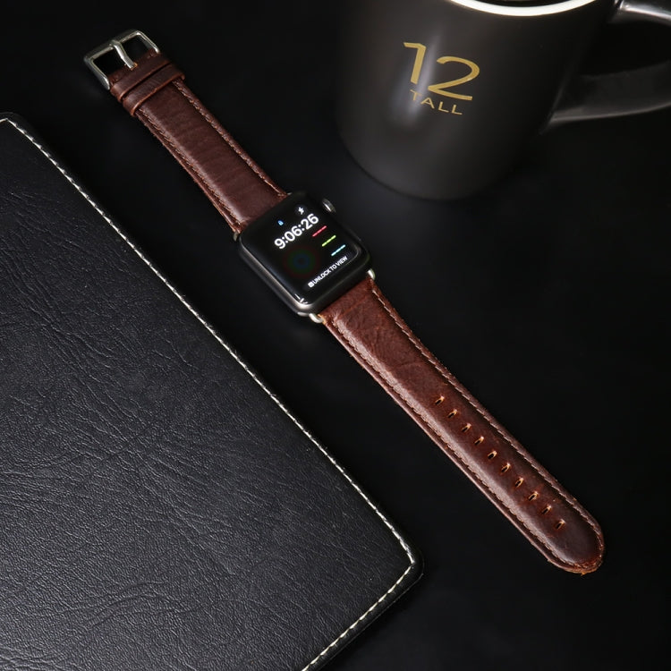 Skorter | For Apple Watch 5 & 4 44mm / 3 & 2 & 1 42mm Round Tail Retro Crazy Horse Leather Texture Watch Band (Dark Brown)
