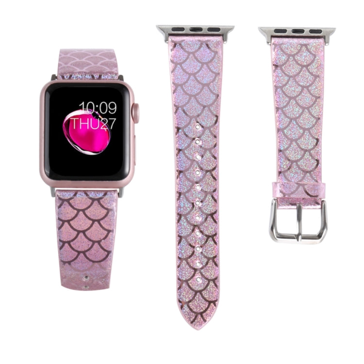 Skorter | For Apple Watch 5 & 4 44mm / 3 & 2 & 1 42mm Discolored Glitter Fish Scale Structure Watch Band (Rosy Pink)