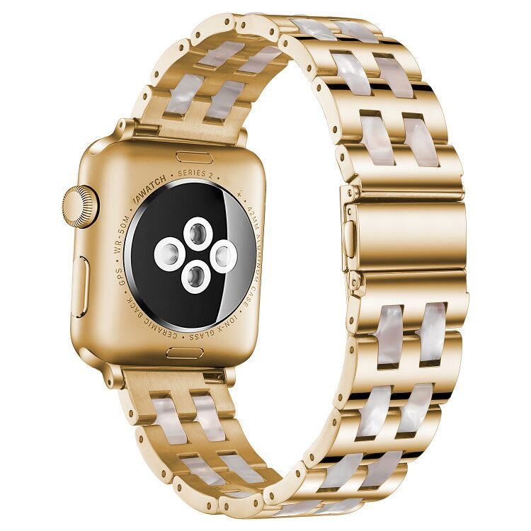 Skorter | For Apple Watch 5 & 4 44mm / 3 & 2 & 1 42mm Stainless Steel + Resin Bracelet (Pink Flower)