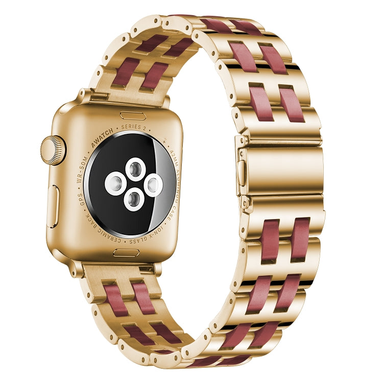 Skorter | For Apple Watch 5 & 4 44mm / 3 & 2 & 1 42mm Stainless Steel + Resin Watch Band (Burgundy)