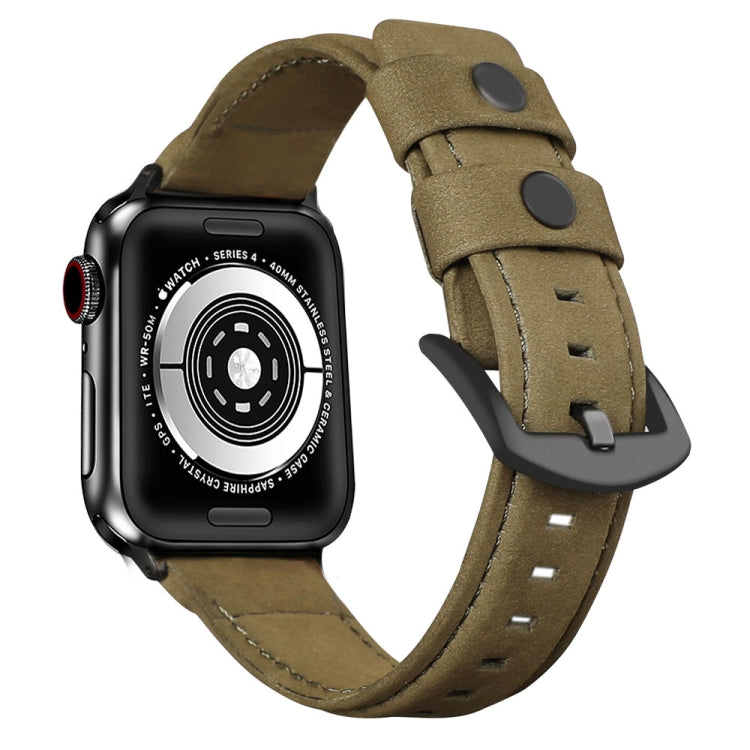 Skorter | For Apple Watch 5 & 4 44mm / 3 & 2 & 1 42mm Leather Watch Strap (Army Green)