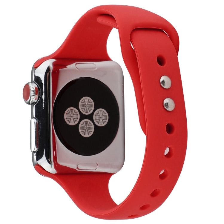 Skorter | For Apple Watch 5 & 4 44mm / 3 & 2 & 1 42mm Thin Silicone Double Closure Watch Strap (Pink Red)