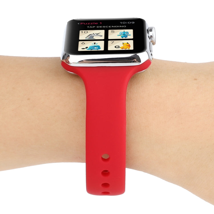 Skorter | For Apple Watch 5 & 4 44mm / 3 & 2 & 1 42mm Thin Silicone Double Closure Watch Strap (Pink Red)