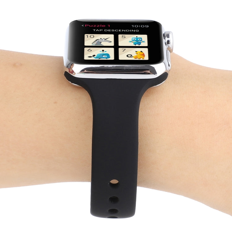 Skorter | For Apple Watch 5 & 4 44mm / 3 & 2 & 1 42mm Thin Silicone Double Buckle Watch Band (Black)